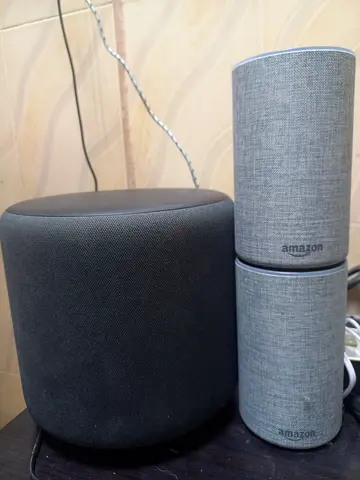 Amazon Echo 2 (x2) with Echo Sub - Grey fabric, working condition