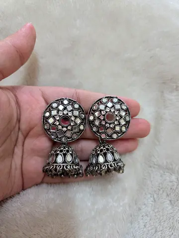 Silver oxidised jhumkas