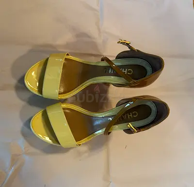 Chanel Brand , Yellow and brown patent leather women's heeled sandals - size 38