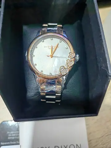 New Daisy Dixon women's silver watch with crystal heart accents