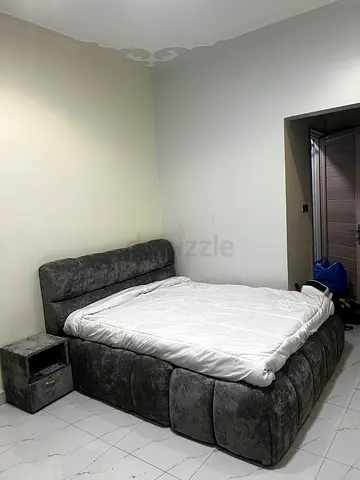 Modern Gray Velvet Upholstered Bed Frame with Matching Nightstand
