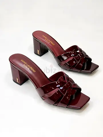 Saint Laurent Burgundy Patent Leather Heeled Mules - Size (please specify)