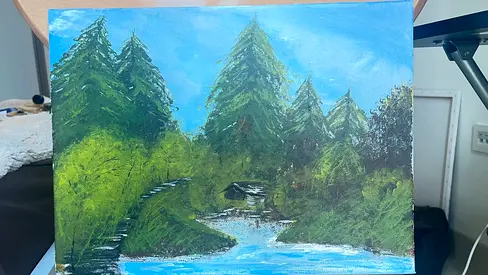 Forest & River Painting | Acrylic on Canvas