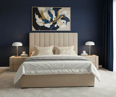 New Cream Upholstered queen Bed with Padded Headboard and storage bed Frame queen size bed