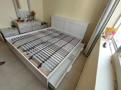 IKEA brimnessqueen size 160×200cm bed frame with headboard+ 4 big storage drawers with IKEA mattress