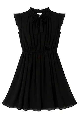 Black Ruffle Neck Sleeveless Dress with Tie Waist — Size s
