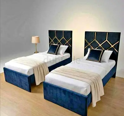 single beds with geometric headboards - new