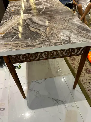Marble-top Dining Table / Slab — Grey Brown Natural Stone Finish extenable