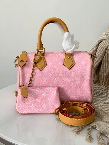 Pink Louis Vuitton Speedy-like Monogram Canvas Handbag with Pouch