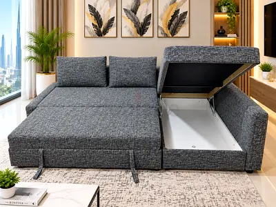 1. L-Shape Sofa Bed

Brand New L-Shape Sofa Bed
• Left & Right side fitting
• Sofa converts into a c