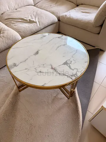 Round Marble Top Side Table with Gold Frame