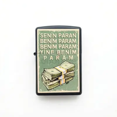 Vintage-style Money Stack Zippo-style Lighter with Turkish Text - UNUSED 168