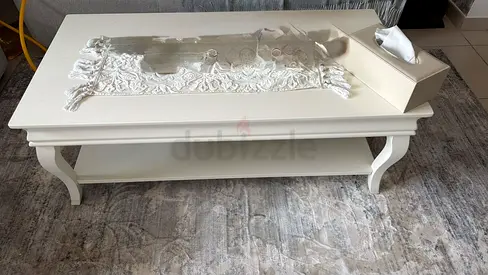 Classic White Rectangular Coffee Table with Storage Shelf