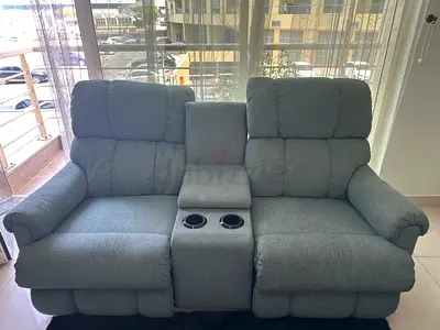 Gray 2-Seater Recliner Sofa with Center Console and Cup Holders