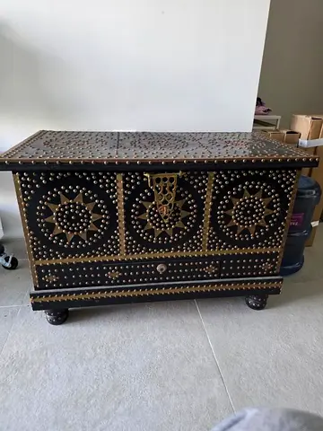 Antique-style Decorative Wooden Chest with Studded Brass Accents