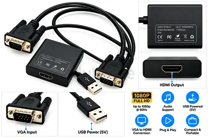 Promate ProLink-V2H VGA to HDMI Adapter with Audio (USB Powered)