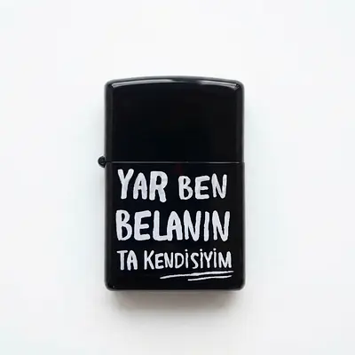 Black Zippo-style Refillable Lighter with Turkish Text - UNUSED 162