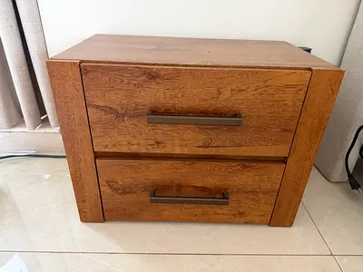 Wooden 2-Drawer Nightstand / Bedside Table - Oak Finish - 1 nightstand