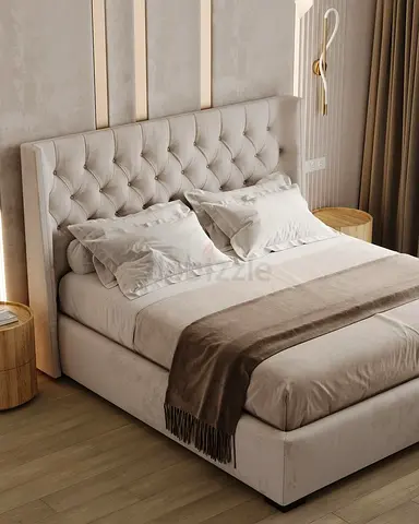 Upholstered Tufted Bed Frame with Headboard