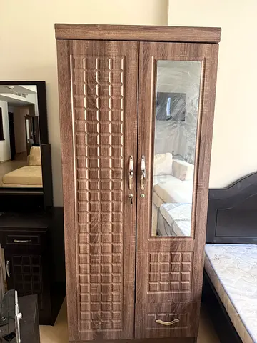 Two-door wardrobe with mirror and drawer
