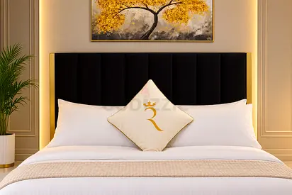 Modern Black and Gold queen Size Bed Frame with Headboard