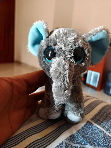 Small Grey Plush Elephant Soft Toy with Big Eyes