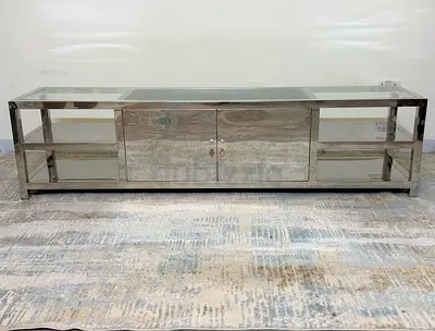 MARINA HOME Luxury TV Unit – Modern Chrome & Glass Statement Media Console