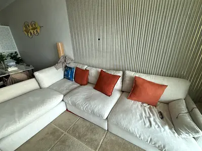 Light grey 3-seater fabric sofa in good condition