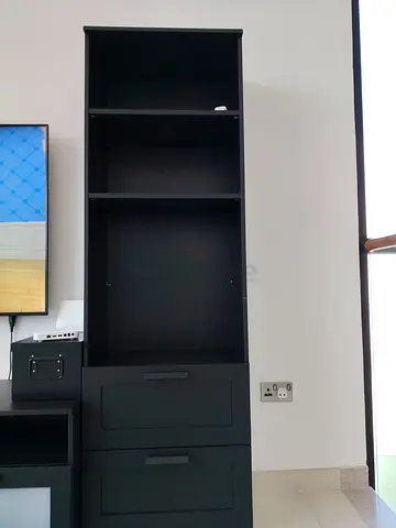 Black Bookshelf with Storage Drawers