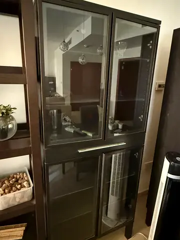 Glass-door display cabinet, dark wood