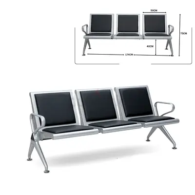 3-Seater Waiting Room/Reception Bench - Metal Frame with Padded Seats