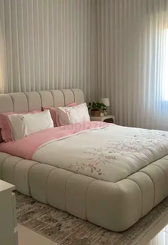 Modern Upholstered Platform Bed with Padded Headboard - Cream