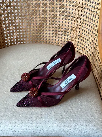 Jimmy Choo burgundy jeweled slingback heels, size (please confirm)