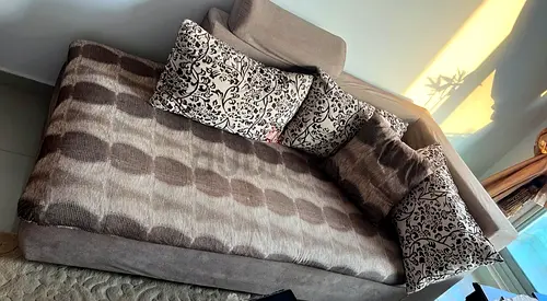 Comfortable Fabric Sofa Bed with Patterned Cushions