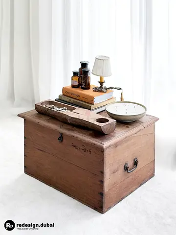VINTAGE RUSTIC INDIAN MERCHANT TRUNK or storage chest cabinet farmhouse reclaimed wood bench stool