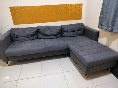 Gray L-shaped Corner Sofa with Chaise - Good Condition