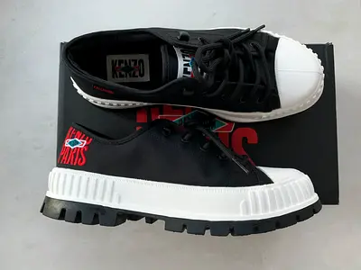 Palladium and Kenzo black canvas sneakers with white rubber toe
