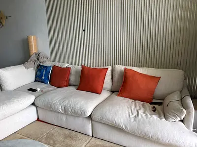 Light beige L-shaped fabric sectional sofa - 3-seater with chaise