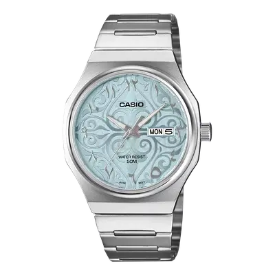 Casio Arabic edition Men's Watch with Light Blue Patterned Dial