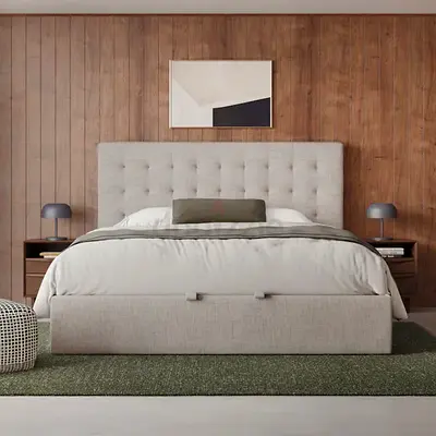 Button tufted headboard king hydraulic bed frame