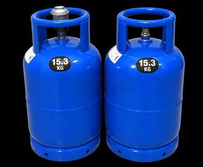 Two 15.3kg Blue LPG Gas Cylinders - Good Condition