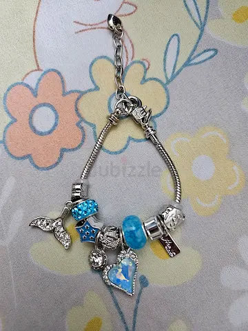 Sterling Silver Charm Bracelet with Blue Ocean-Themed Charms ( Sample pc)