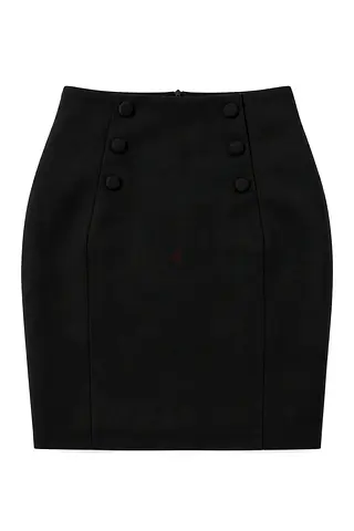 Black High-Waist Pencil Skirt with Button Detail - Size Unknown