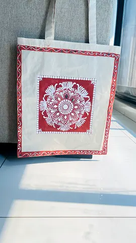 Hand-painted cotton tote bag with mandala design