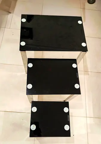 Set of 3 Black Glass Nesting Side Tables with Chrome Legs