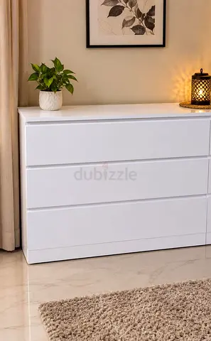 White 3-Drawer Modern Dresser / Chest - Good Condition