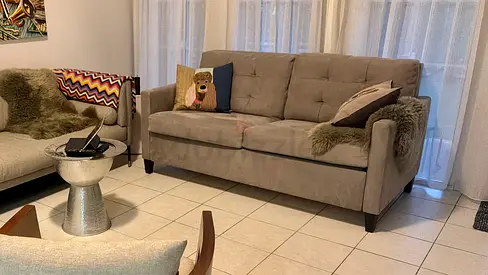 Sofa bed Suede leather. Crate and Barrel