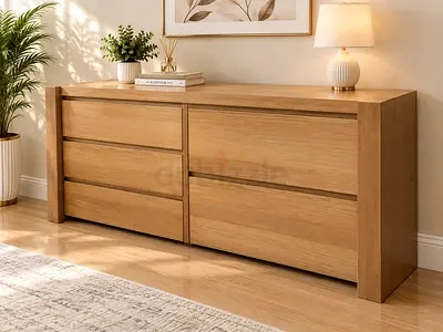 Modern Light Oak Wooden Dresser with 5 Drawers