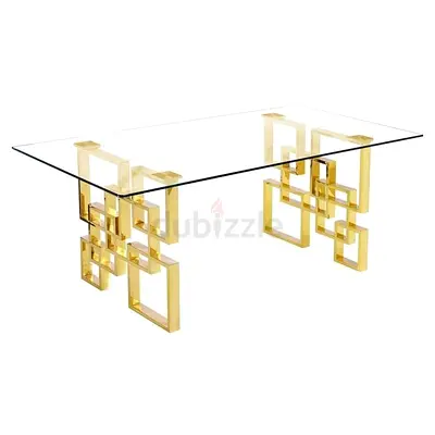 Luxury 8-Seater Dining Set – Modern Glass & Gold Table with Blue Velvet Chairs