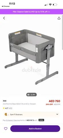 Joie Roomie Adjustable Bedside Co-Sleeper / Crib - Grey + Changing mat